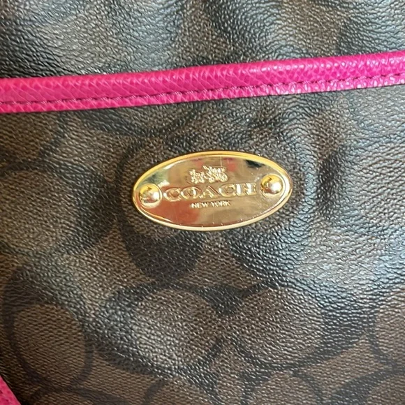 Coach Signature Canvas Tote Brown and Pink - Picture 3 of 17